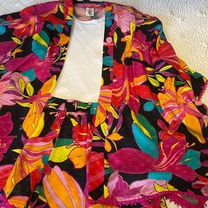 Trina Turk Multicolor Floral Kimono with matching shorts set.